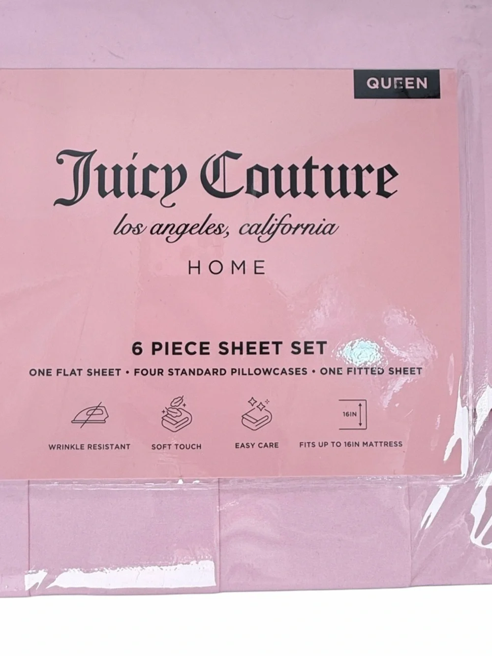 Juicy Couture blush Queen Sheet Set 6 Piece Bedding Set 4 pillowcases NIP Pink